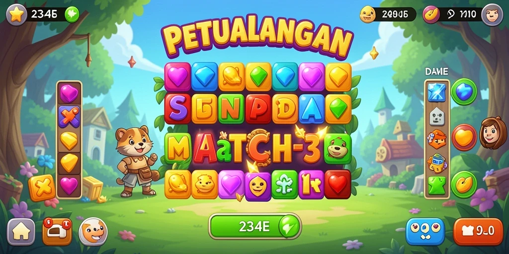 Tampilan gameplay 234E dengan kombinasi objek warna-warni.