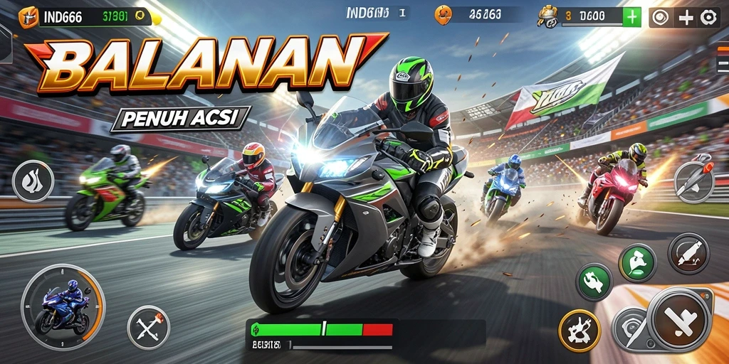 Gameplay seru dengan balapan motor yang mendebarkan.