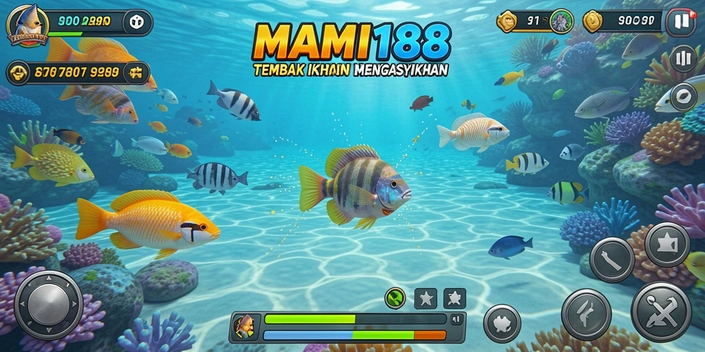 Screenshot menunjukkan aksi tembak ikan seru dalam MAMI188.