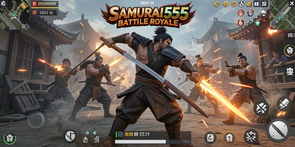 Tangkapan layar SAMURAI555 menunjukkan aksi seru dalam pertarungan Battle Royale.