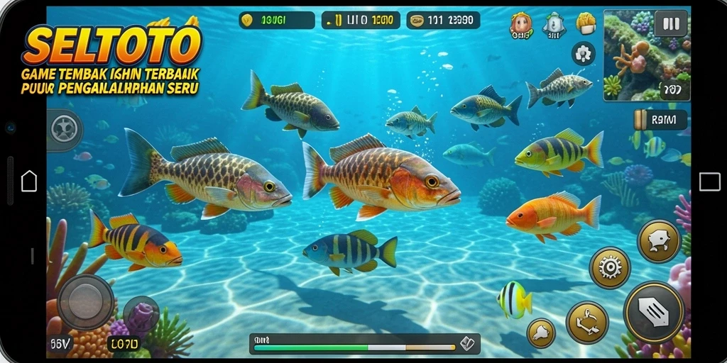 Screenshot menunjukkan aksi menembak ikan di dalam game SELTOTO.