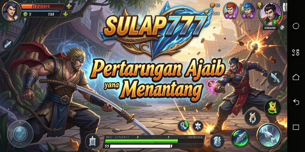 Tangkapan layar gameplay SULAP777 menampilkan pertarungan seru dengan jurus khas karakter.