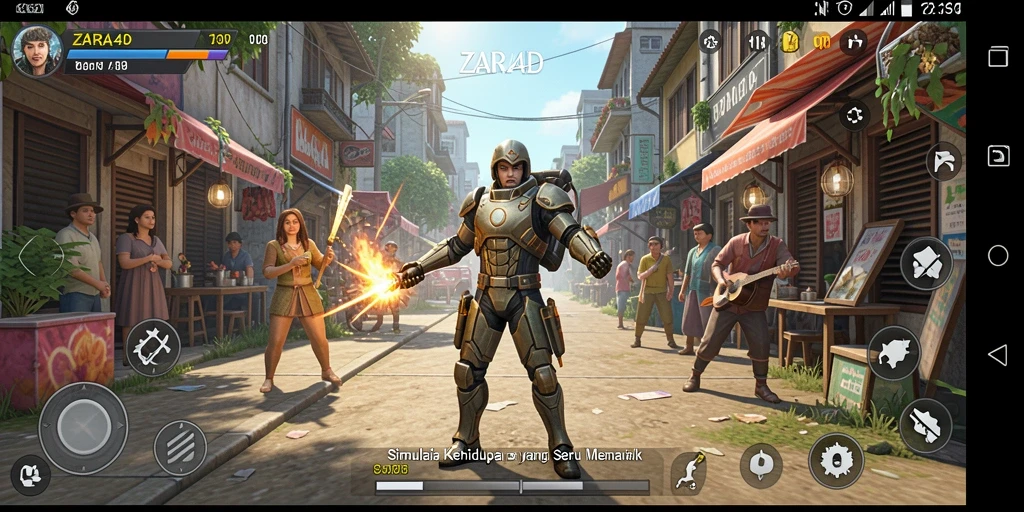 Tampilan screenshot gameplay ZARA4D menampilkan karakter dan aktivitas dalam dunia simulasi.
